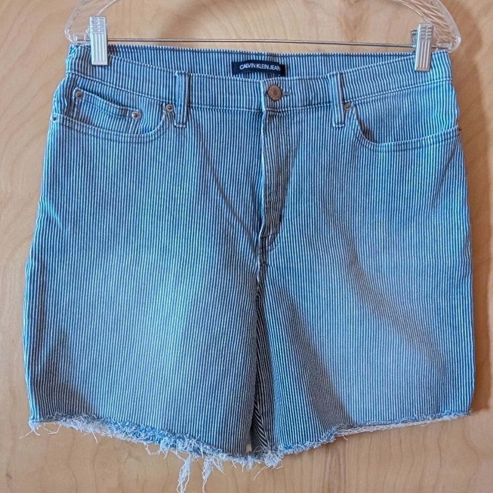 Calvin Klein Women's Blue Pinstripe Jean Shorts
